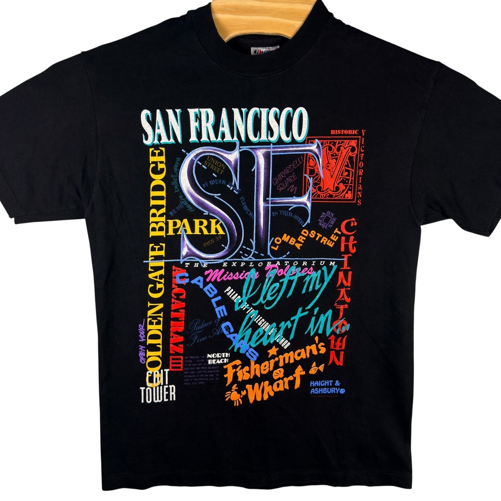 VINTAGE 80s San Francisco Hanes T-Shirt Mens M Black Winterland USA Made